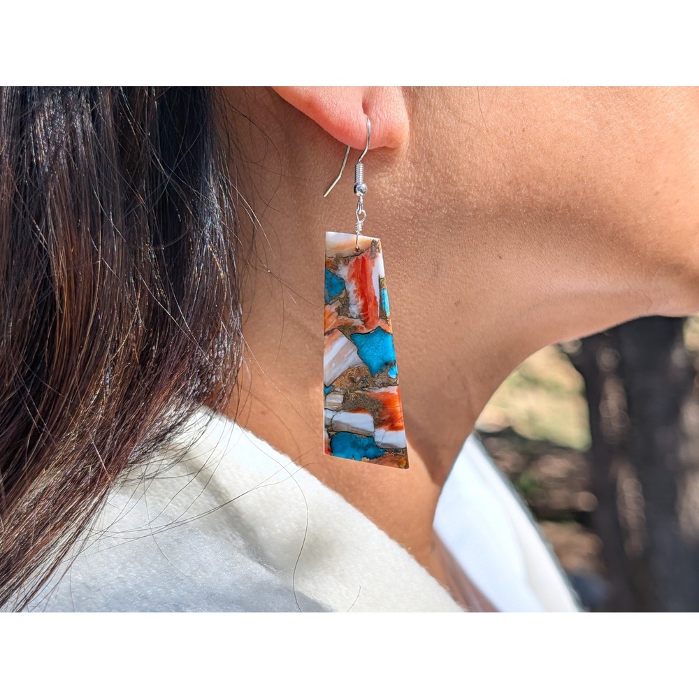Handmade Earrings Stone Mohave Slab Copper Native American Jewelry NA Peete**